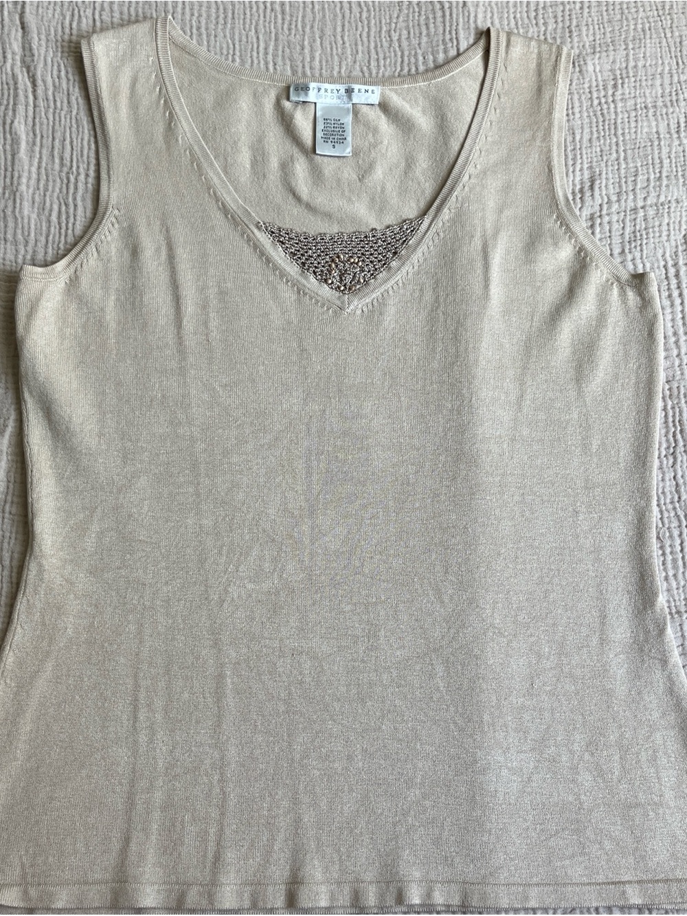 Geoffrey Beene Sill Blend Cream Sleeveless V-Neck Knit Tank